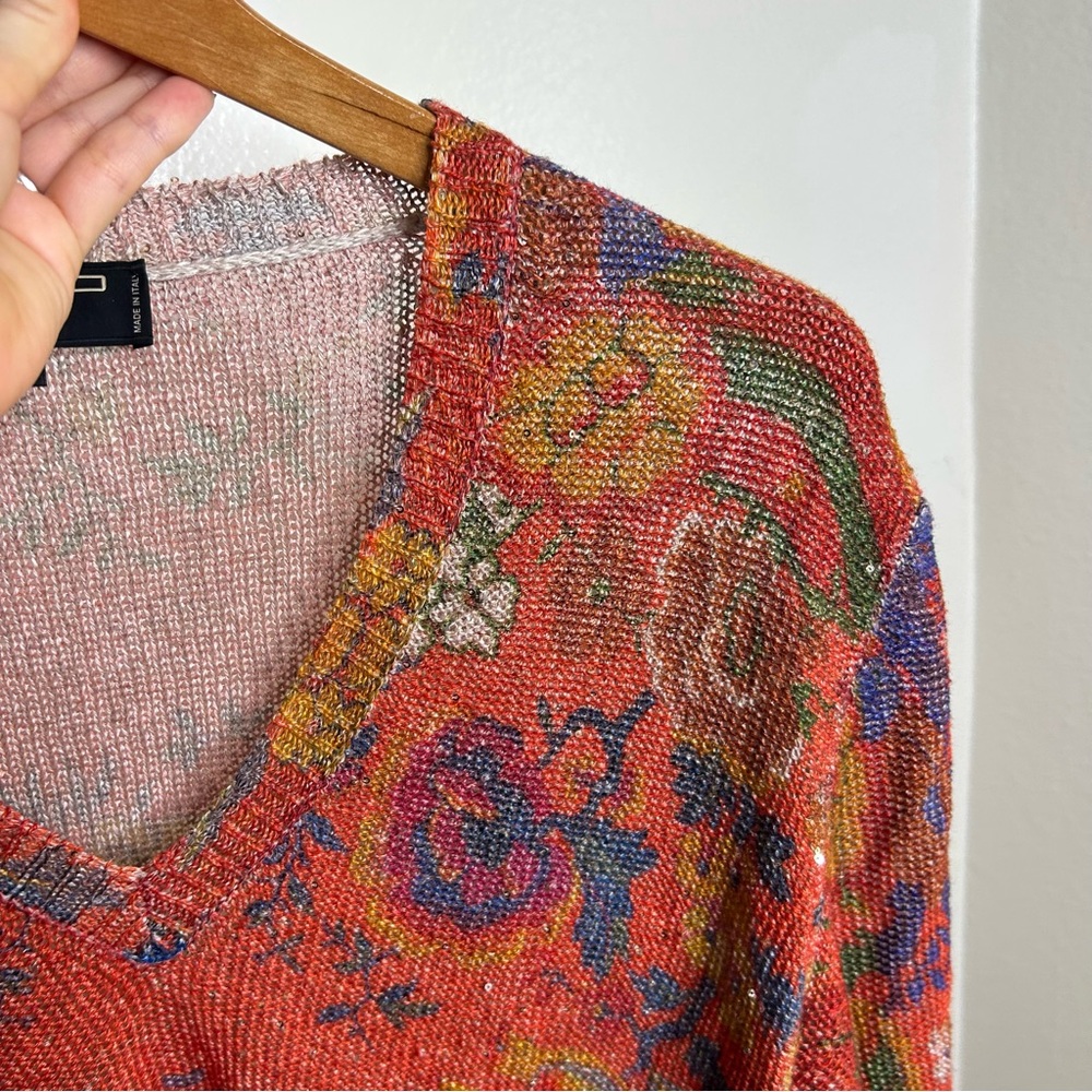 Etro 100% Linen Red Multicolor Floral Paisley Knit Pullover Sweater 44/ M - Picture 11 of 16